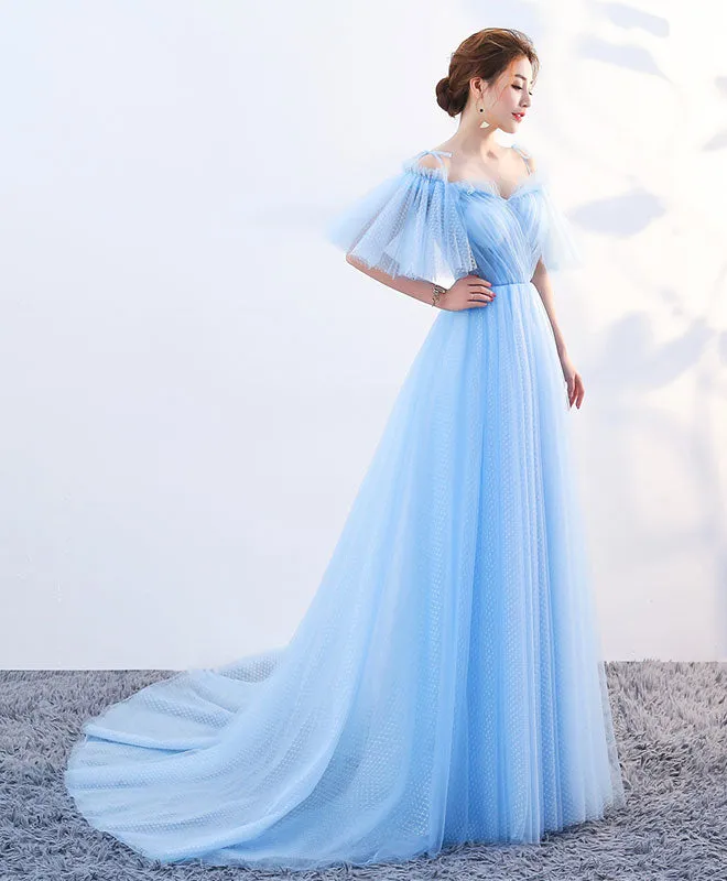 Stylish Sky Blue Tulle Long Prom Dress, Evening Dress