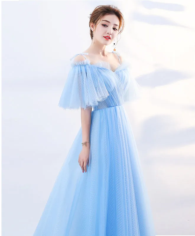 Stylish Sky Blue Tulle Long Prom Dress, Evening Dress