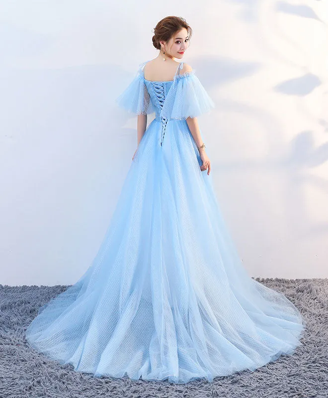 Stylish Sky Blue Tulle Long Prom Dress, Evening Dress