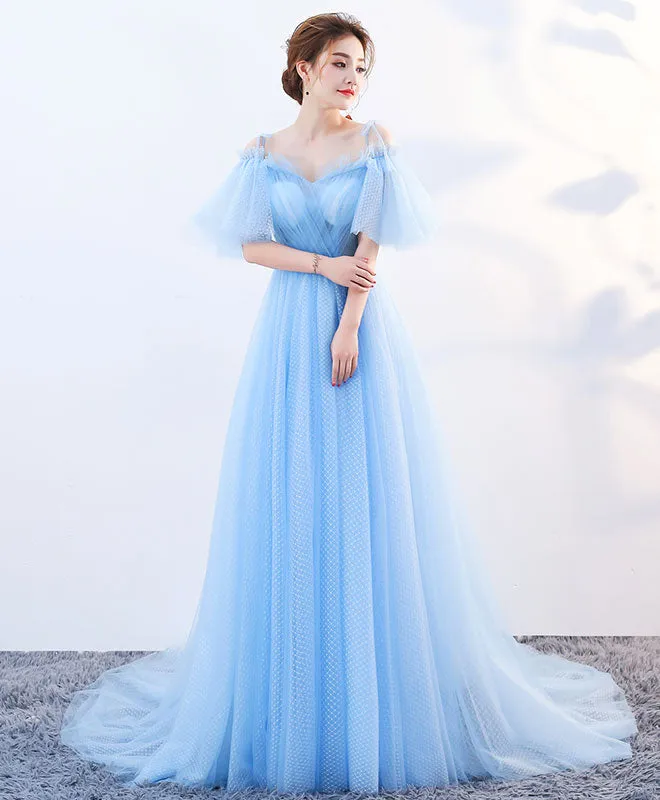 Stylish Sky Blue Tulle Long Prom Dress, Evening Dress