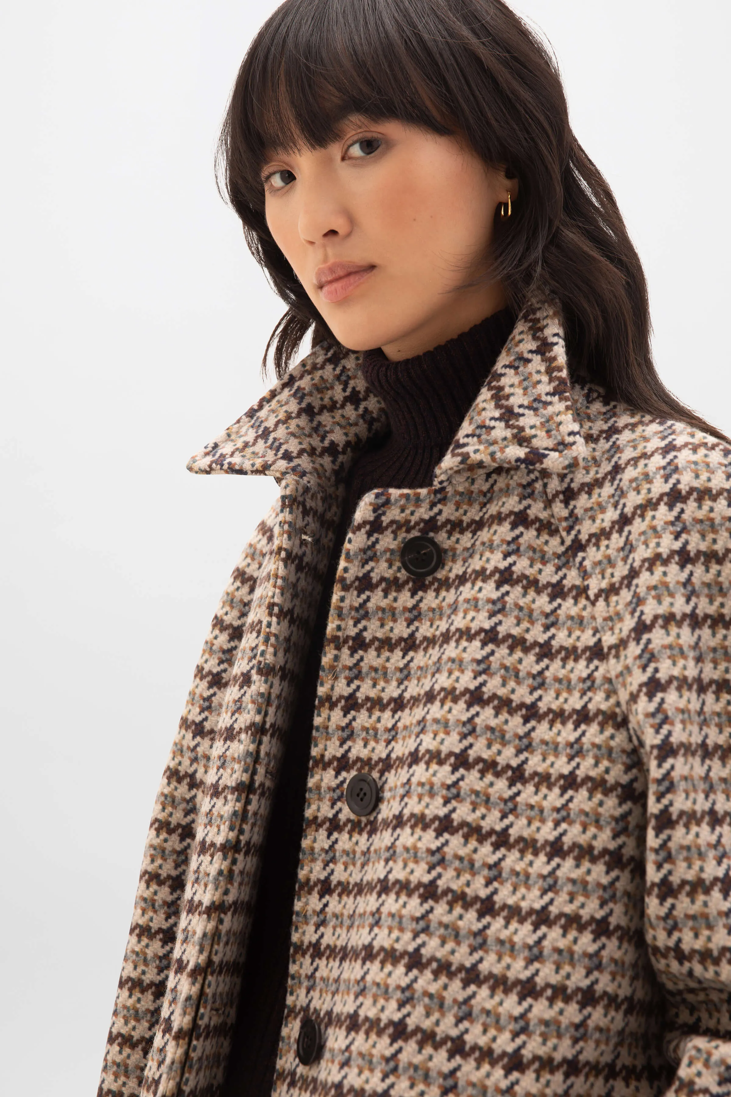 'The Balmacaan' Women's Coat | Blonde Houndstooth