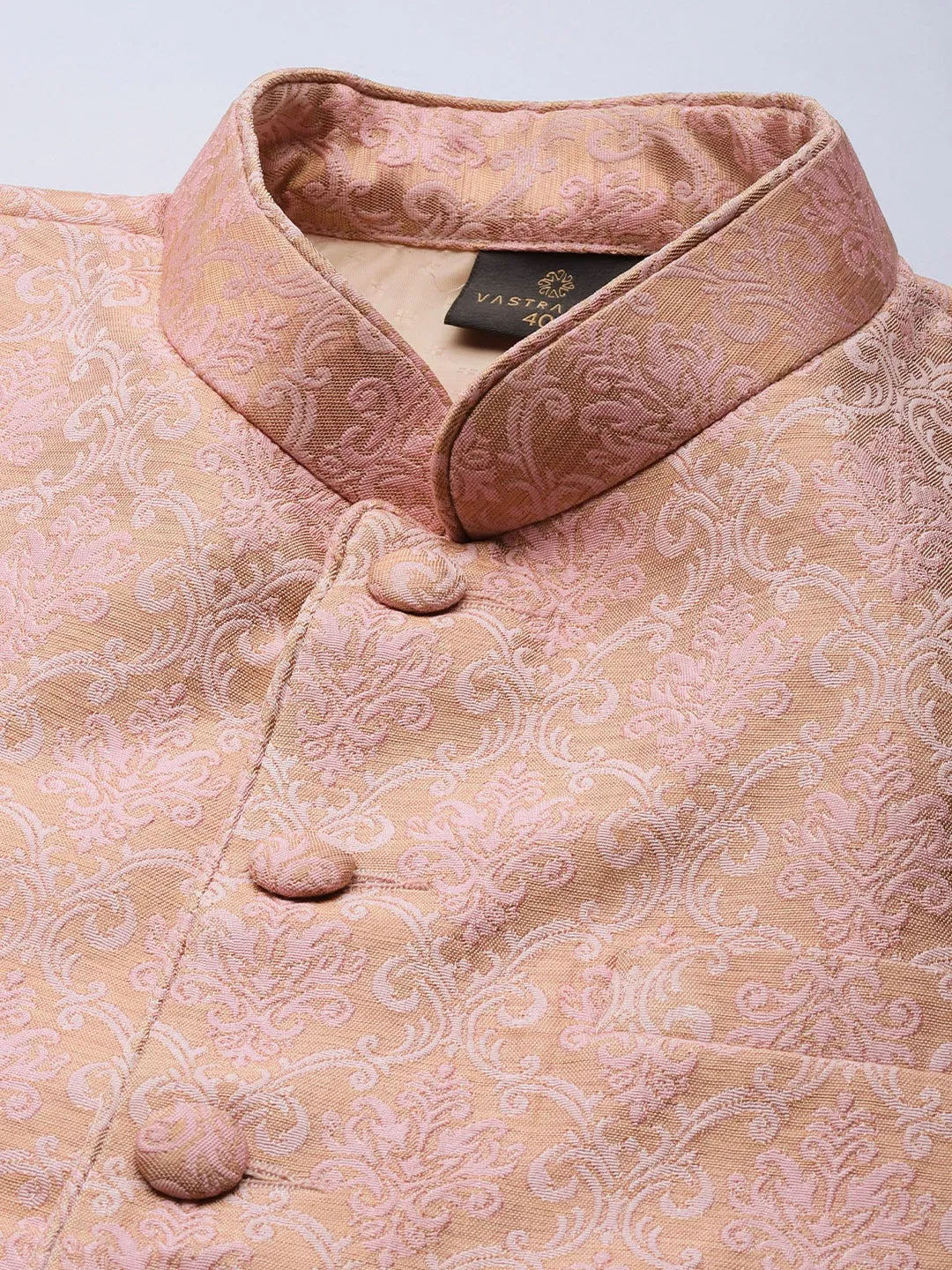 VASTRAMAY Men's Pink Ethnic Woven Jodhpuri