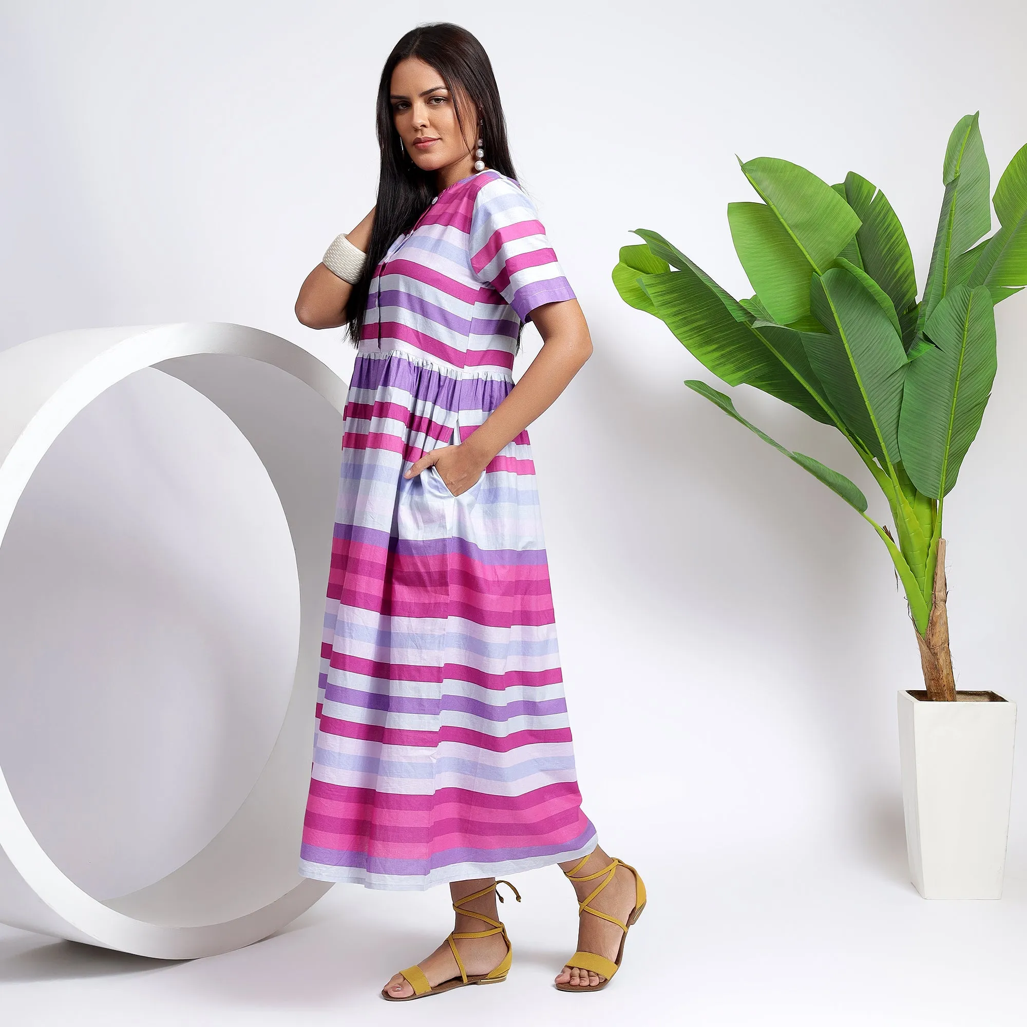 Versatile Pink Cotton Midi Dresses for Women - Soft & Stylish