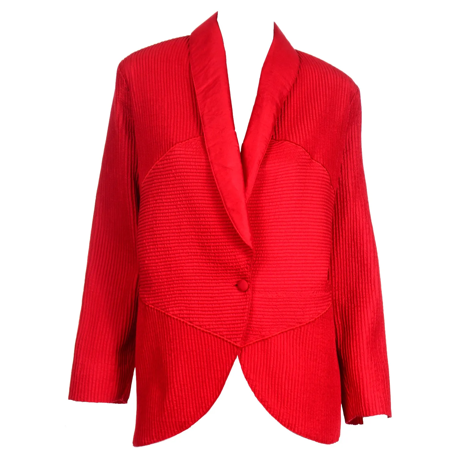 Vintage Avant Garde Blazer Jacket in Cherry Red Textured Silk