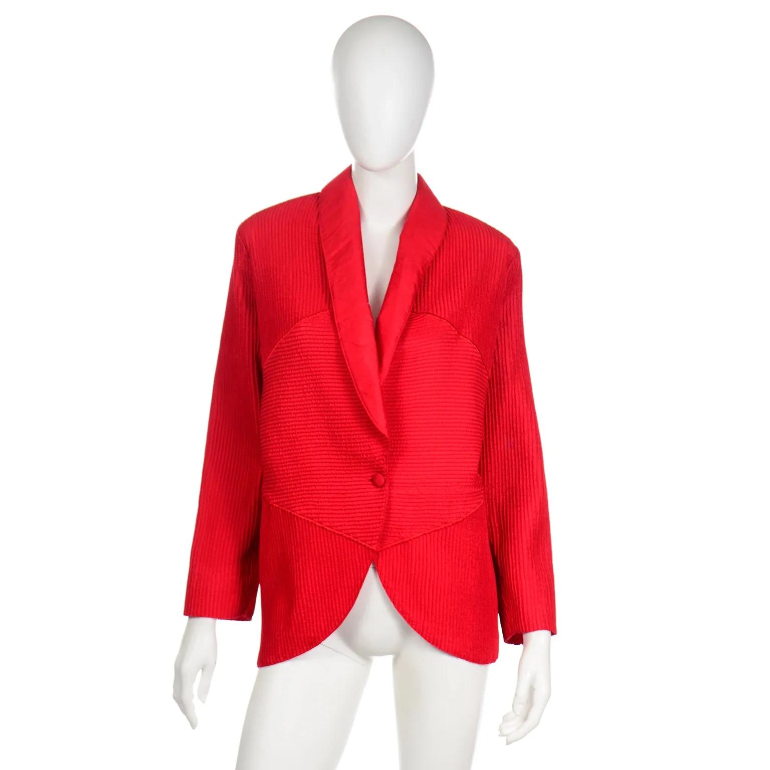 Vintage Avant Garde Blazer Jacket in Cherry Red Textured Silk