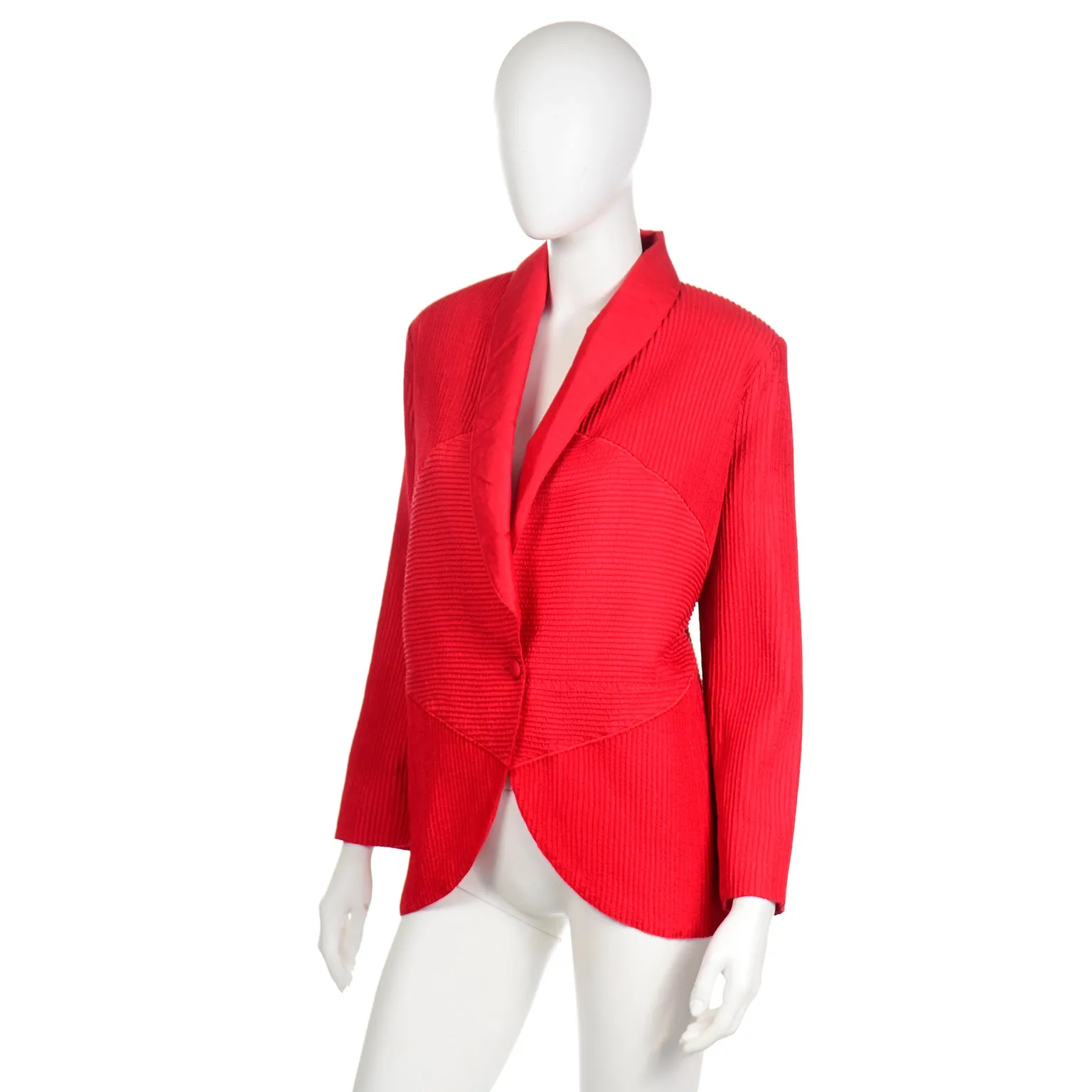 Vintage Avant Garde Blazer Jacket in Cherry Red Textured Silk