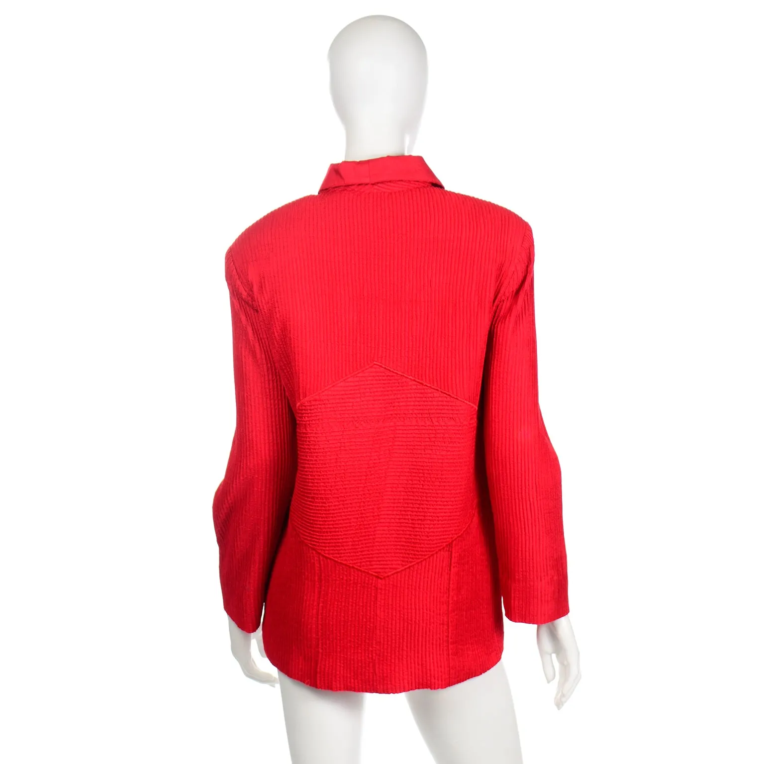 Vintage Avant Garde Blazer Jacket in Cherry Red Textured Silk