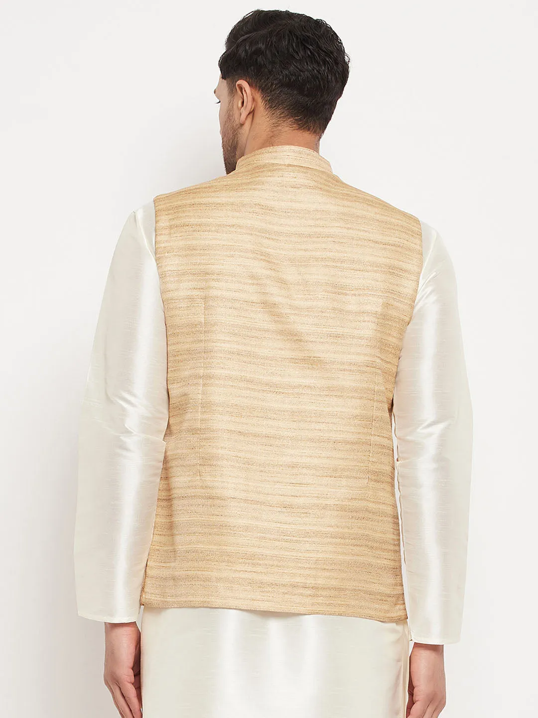 VM BY VASTRAMAY Beige Silk Nehru Jacket