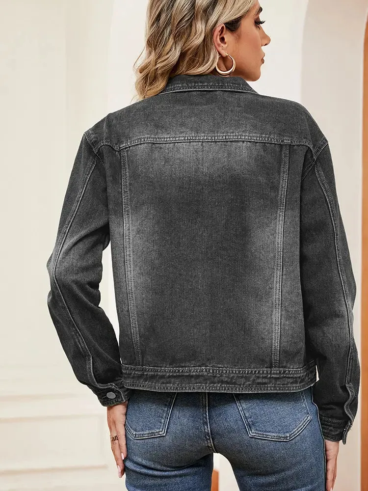 Washed Denim Long-Sleeve Jacket