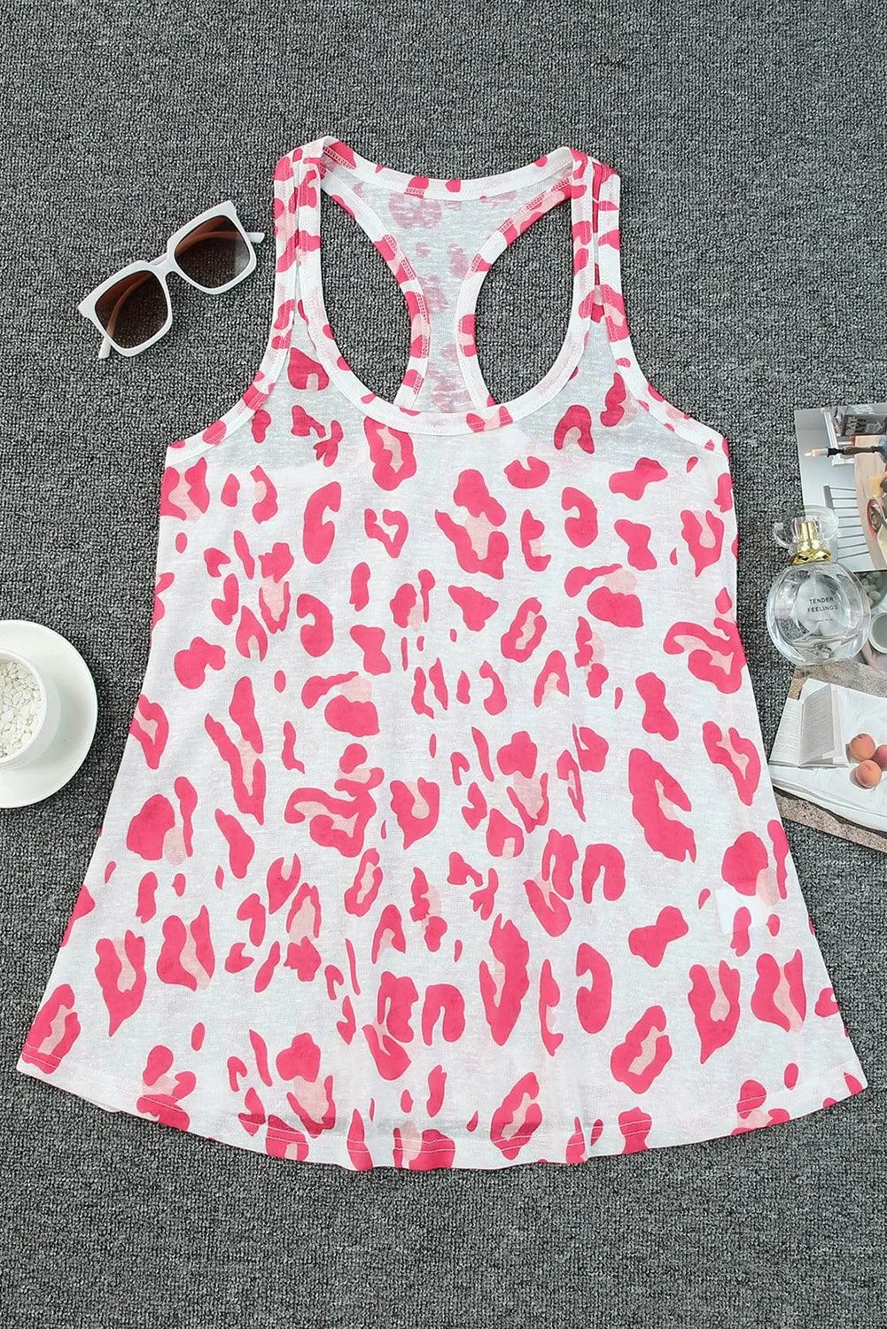 White Leopard Knitted U Neck Summer Racerback Tank Top for Women