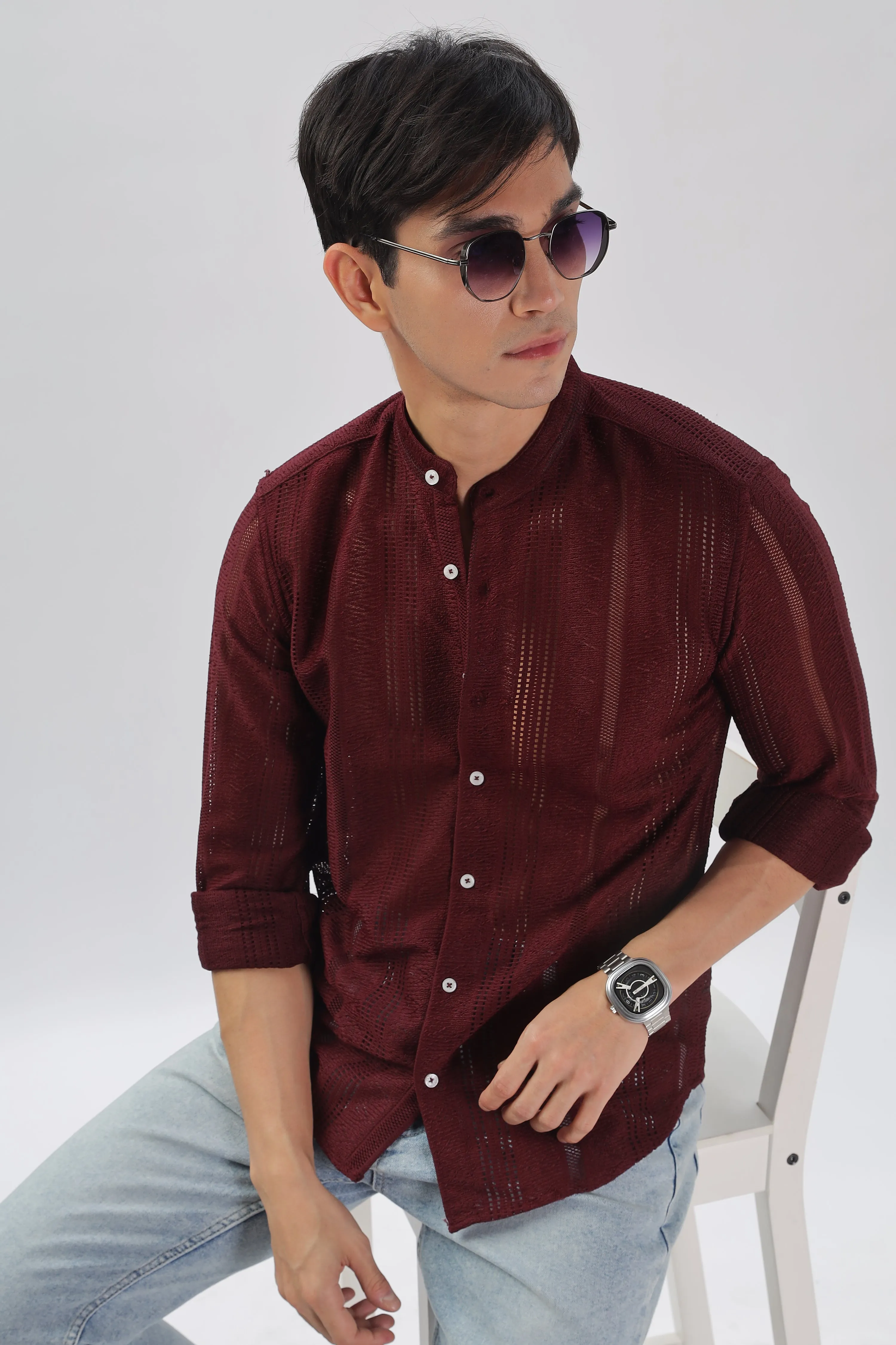 Wine Jacquard Knit Shirt