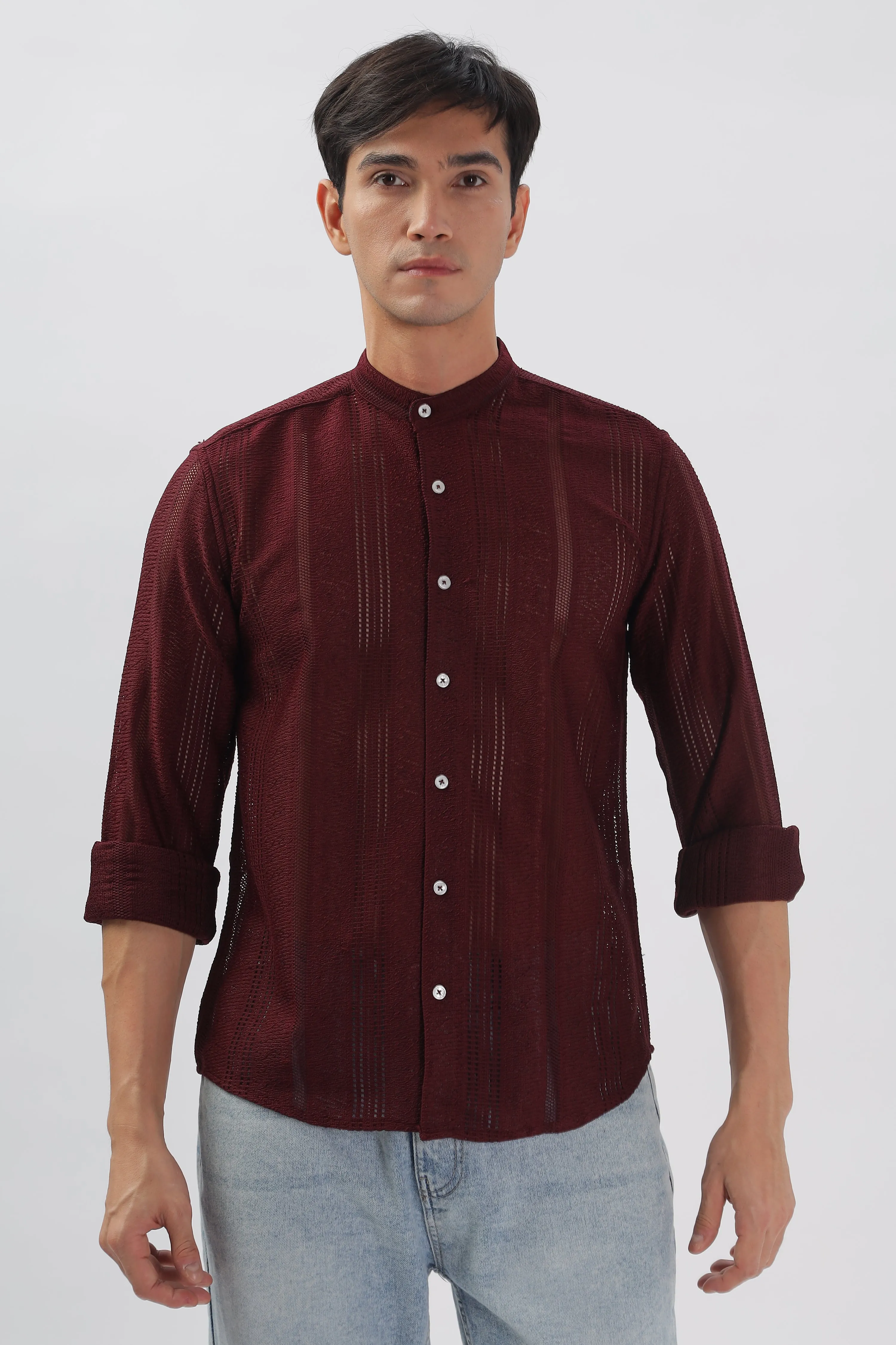 Wine Jacquard Knit Shirt