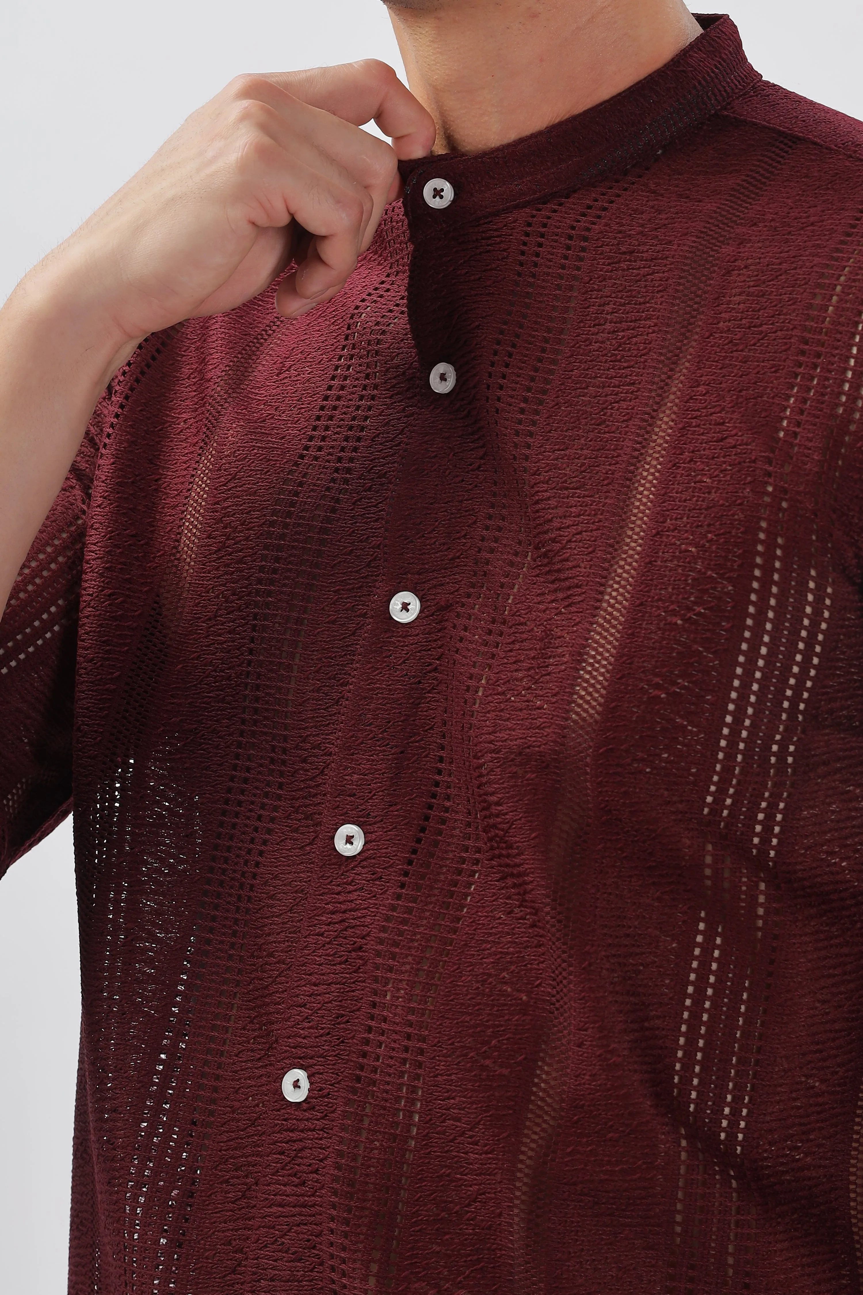 Wine Jacquard Knit Shirt