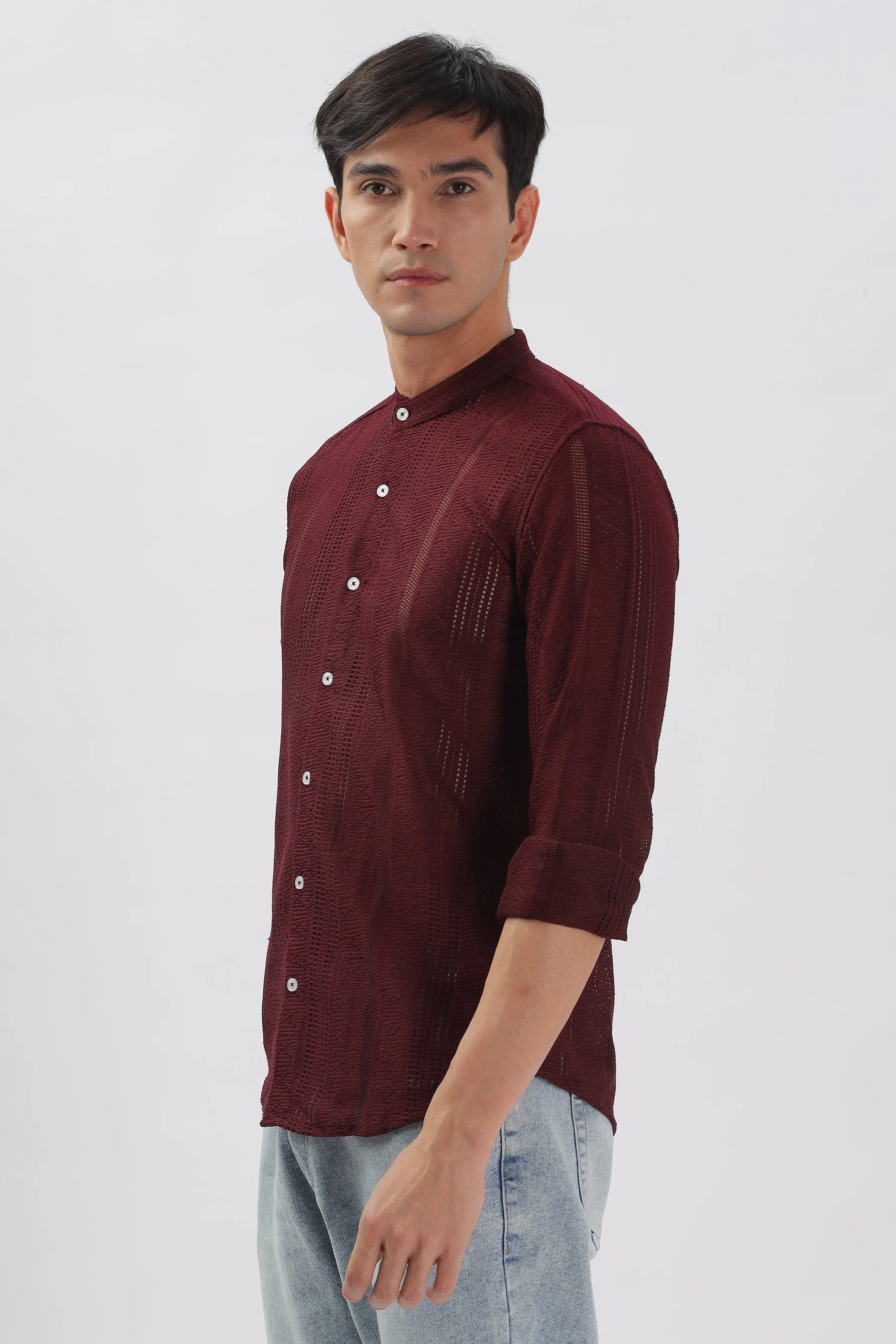 Wine Jacquard Knit Shirt