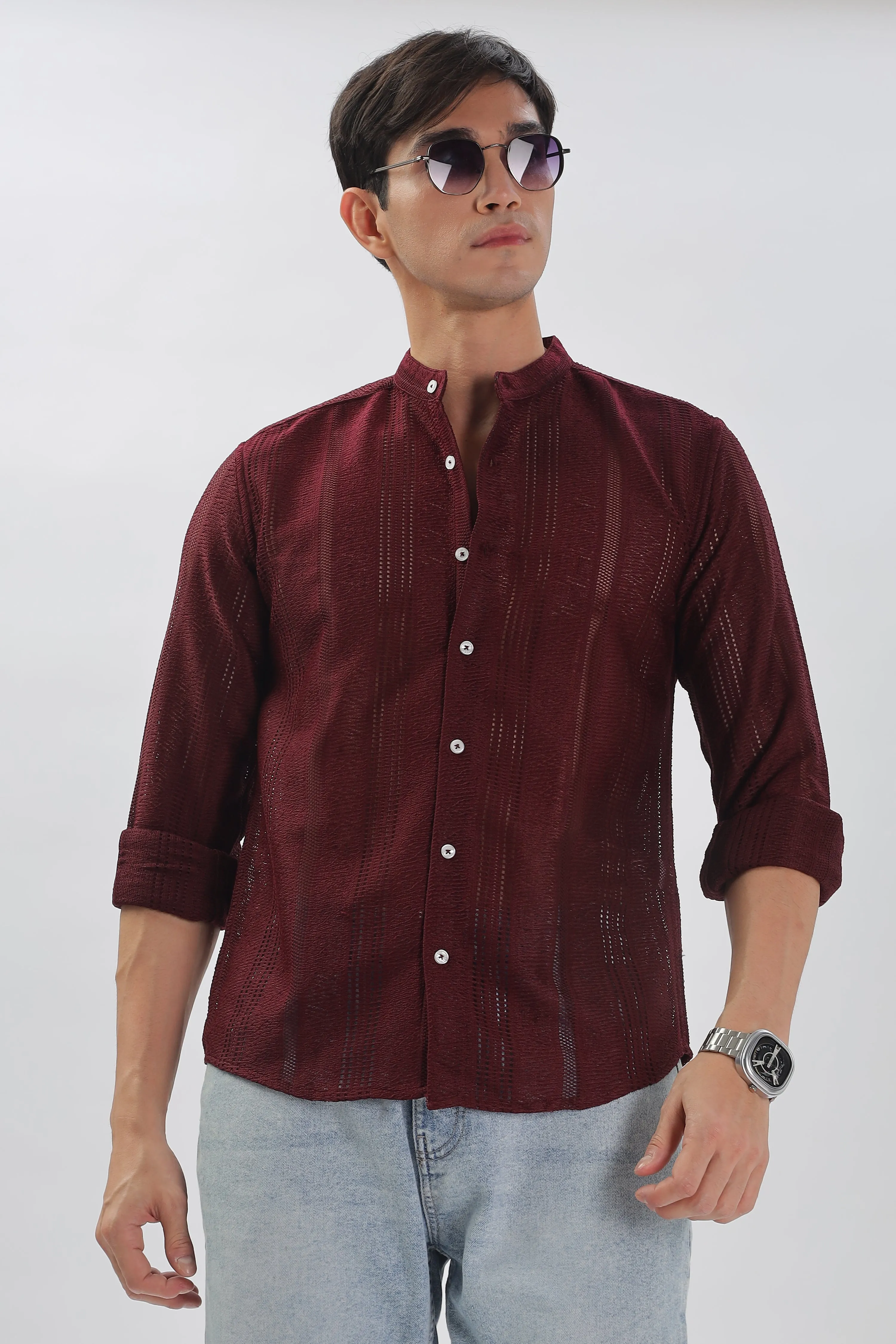 Wine Jacquard Knit Shirt