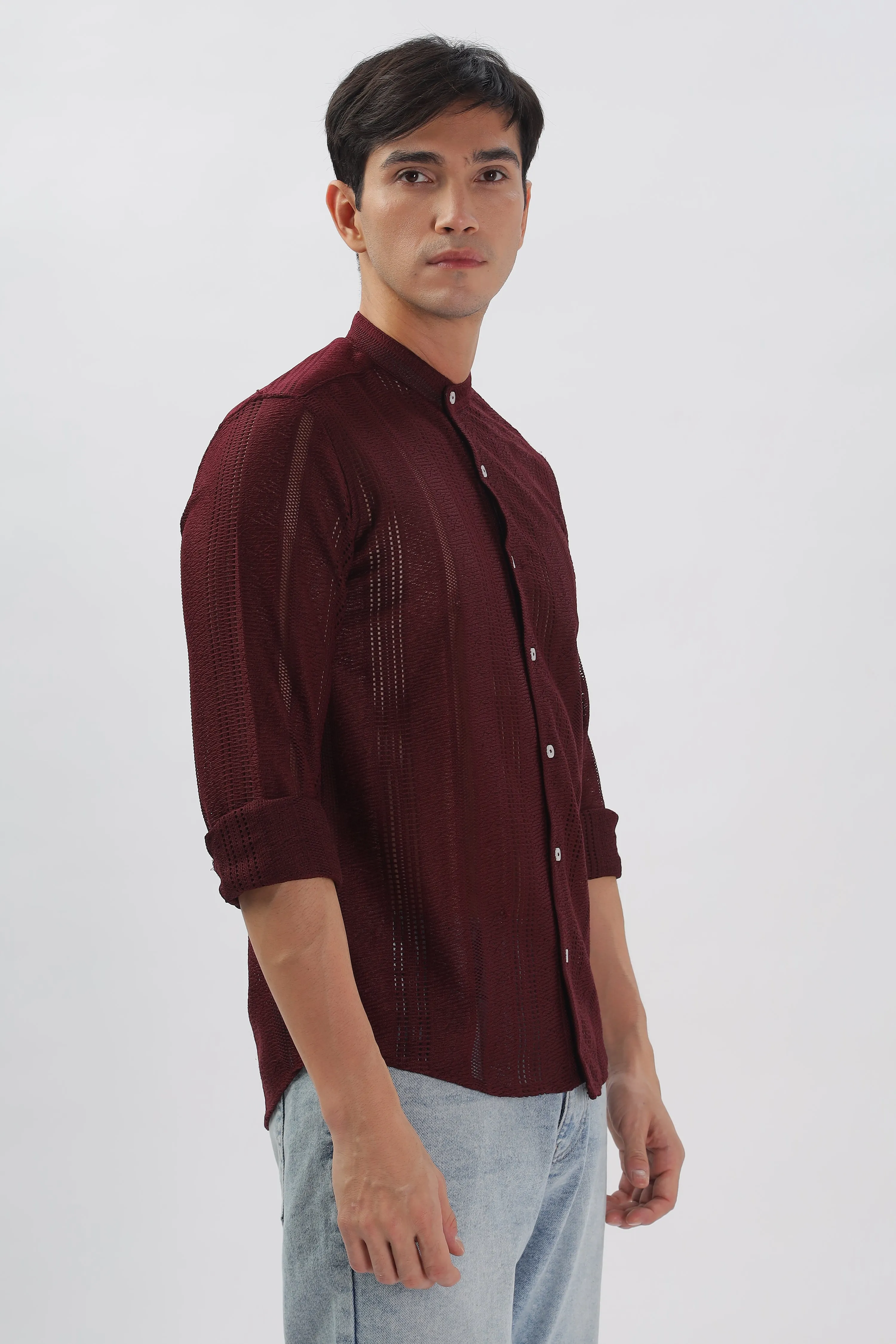 Wine Jacquard Knit Shirt