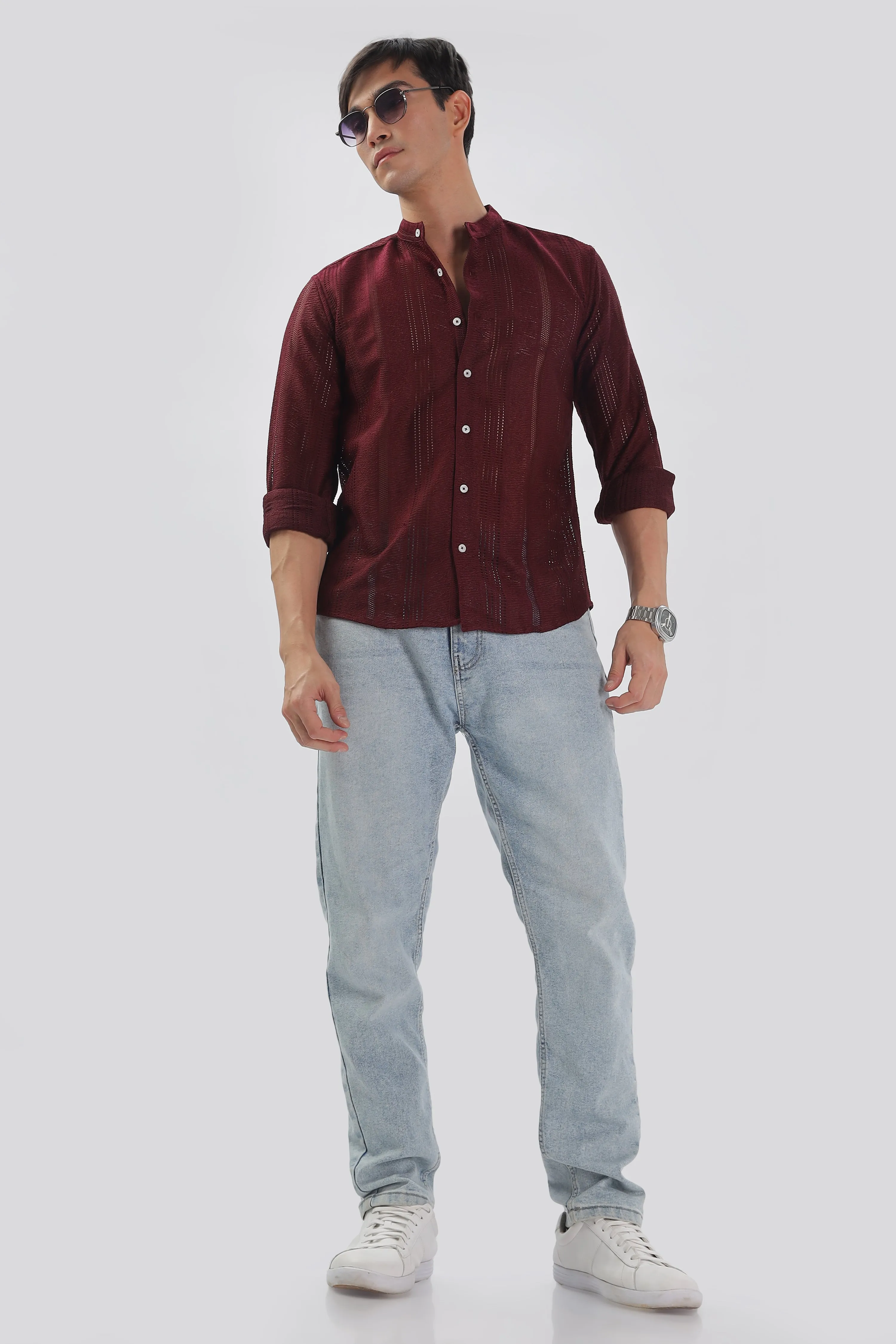 Wine Jacquard Knit Shirt