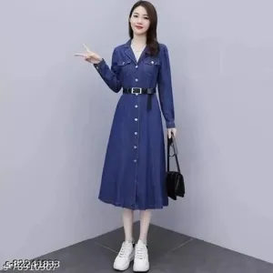 Women Stylish Solid Denim Dress