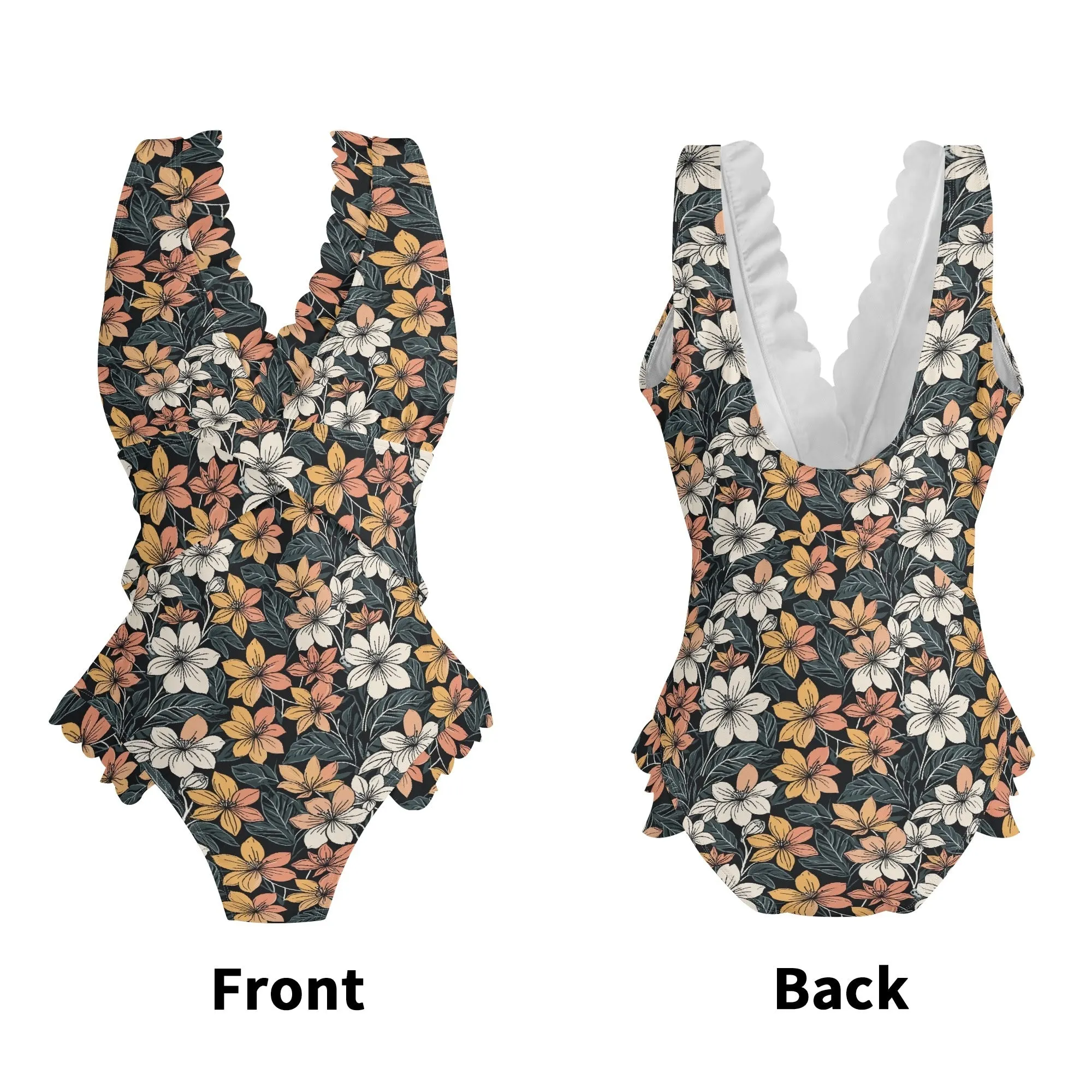 Womens Field of Flowers Ruffle Edge Cross-Front One Piece Swimsuit Bathing Suit