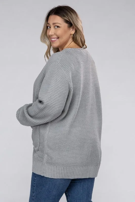 Zenana Plus Size Open Front Waffle Knit Cardigan